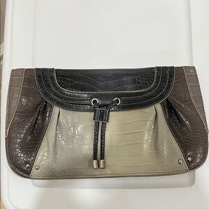 Nine West Oversized Clutch Grey Faux Leather Croc Purse Handbag Evening Party